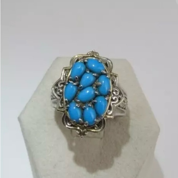 Michael Valitutti Sterling and Gold Sleeping Beauty Turquoise Ring